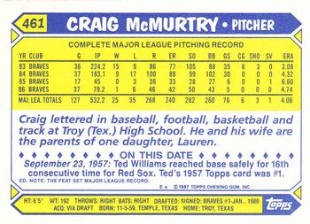 1987 Topps - Collector's Edition (Tiffany) #461 Craig McMurtry Back