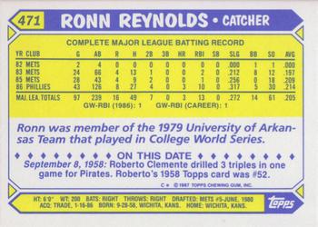 1987 Topps - Collector's Edition (Tiffany) #471 Ronn Reynolds Back
