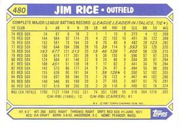 1987 Topps - Collector's Edition (Tiffany) #480 Jim Rice Back