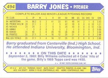 1987 Topps - Collector's Edition (Tiffany) #494 Barry Jones Back