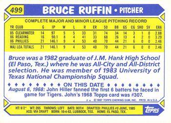 1987 Topps - Collector's Edition (Tiffany) #499 Bruce Ruffin Back