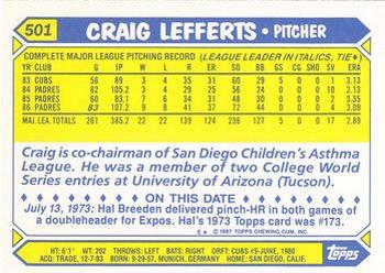 1987 Topps - Collector's Edition (Tiffany) #501 Craig Lefferts Back