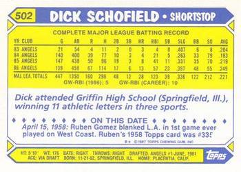 1987 Topps - Collector's Edition (Tiffany) #502 Dick Schofield Back