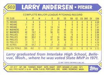 1987 Topps - Collector's Edition (Tiffany) #503 Larry Andersen Back
