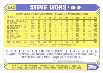1987 Topps - Collector's Edition (Tiffany) #511 Steve Lyons Back