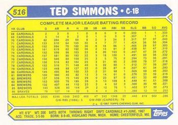 1987 Topps - Collector's Edition (Tiffany) #516 Ted Simmons Back
