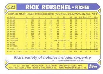 1987 Topps - Collector's Edition (Tiffany) #521 Rick Reuschel Back