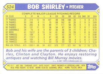 1987 Topps - Collector's Edition (Tiffany) #524 Bob Shirley Back