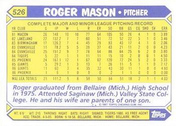 1987 Topps - Collector's Edition (Tiffany) #526 Roger Mason Back