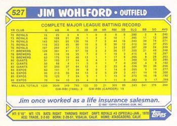 1987 Topps - Collector's Edition (Tiffany) #527 Jim Wohlford Back