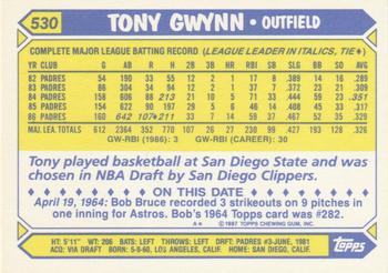 1987 Topps - Collector's Edition (Tiffany) #530 Tony Gwynn Back