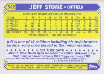 1987 Topps - Collector's Edition (Tiffany) #532 Jeff Stone Back