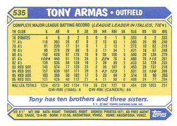 1987 Topps - Collector's Edition (Tiffany) #535 Tony Armas Back