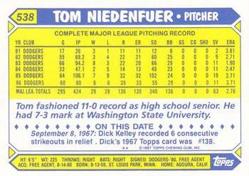 1987 Topps - Collector's Edition (Tiffany) #538 Tom Niedenfuer Back