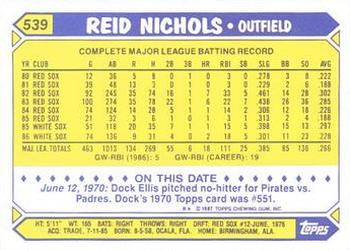 1987 Topps - Collector's Edition (Tiffany) #539 Reid Nichols Back