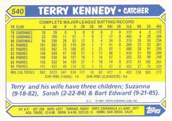1987 Topps - Collector's Edition (Tiffany) #540 Terry Kennedy Back