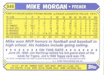 1987 Topps - Collector's Edition (Tiffany) #546 Mike Morgan Back