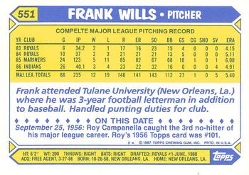 1987 Topps - Collector's Edition (Tiffany) #551 Frank Wills Back