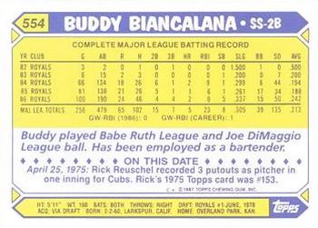 1987 Topps - Collector's Edition (Tiffany) #554 Buddy Biancalana Back
