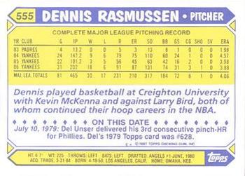 1987 Topps - Collector's Edition (Tiffany) #555 Dennis Rasmussen Back