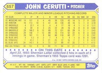 1987 Topps - Collector's Edition (Tiffany) #557 John Cerutti Back