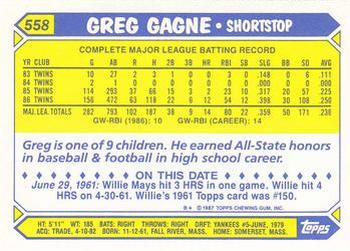 1987 Topps - Collector's Edition (Tiffany) #558 Greg Gagne Back