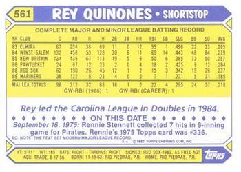 1987 Topps - Collector's Edition (Tiffany) #561 Rey Quinones Back