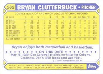 1987 Topps - Collector's Edition (Tiffany) #562 Bryan Clutterbuck Back