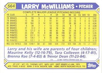 1987 Topps - Collector's Edition (Tiffany) #564 Larry McWilliams Back