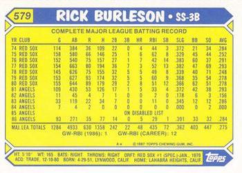 1987 Topps - Collector's Edition (Tiffany) #579 Rick Burleson Back