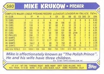 1987 Topps - Collector's Edition (Tiffany) #580 Mike Krukow Back