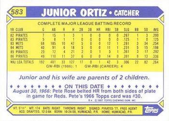 1987 Topps - Collector's Edition (Tiffany) #583 Junior Ortiz Back
