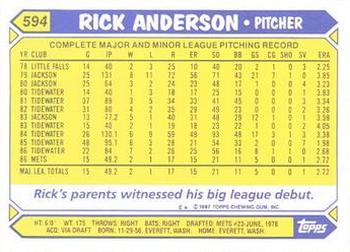 1987 Topps - Collector's Edition (Tiffany) #594 Rick Anderson Back