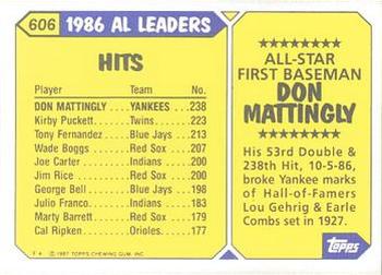 1987 Topps - Collector's Edition (Tiffany) #606 Don Mattingly Back