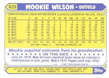 1987 Topps - Collector's Edition (Tiffany) #625 Mookie Wilson Back
