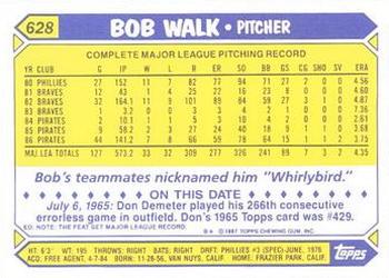 1987 Topps - Collector's Edition (Tiffany) #628 Bob Walk Back