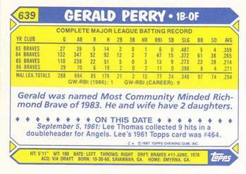 1987 Topps - Collector's Edition (Tiffany) #639 Gerald Perry Back
