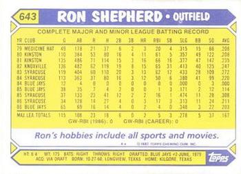 1987 Topps - Collector's Edition (Tiffany) #643 Ron Shepherd Back