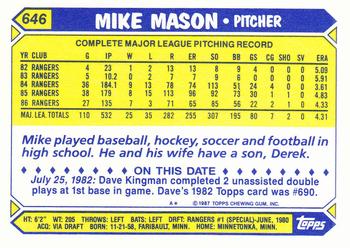 1987 Topps - Collector's Edition (Tiffany) #646 Mike Mason Back