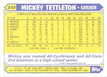 1987 Topps - Collector's Edition (Tiffany) #649 Mickey Tettleton Back