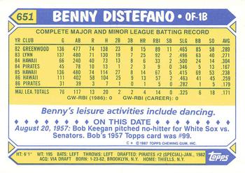 1987 Topps - Collector's Edition (Tiffany) #651 Benny Distefano Back