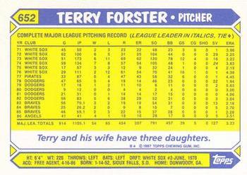 1987 Topps - Collector's Edition (Tiffany) #652 Terry Forster Back