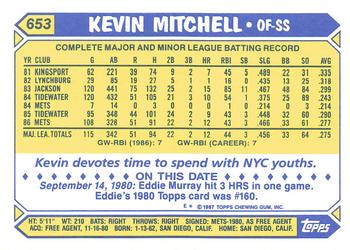 1987 Topps - Collector's Edition (Tiffany) #653 Kevin Mitchell Back