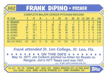 1987 Topps - Collector's Edition (Tiffany) #662 Frank DiPino Back