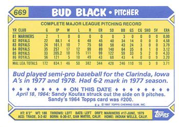 1987 Topps - Collector's Edition (Tiffany) #669 Bud Black Back