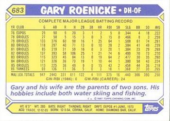1987 Topps - Collector's Edition (Tiffany) #683 Gary Roenicke Back