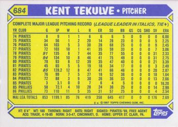 1987 Topps Baseball Card Kent Tekulve Philadelphia Phillies #684