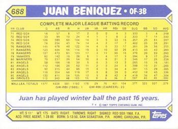 1987 Topps - Collector's Edition (Tiffany) #688 Juan Beniquez Back