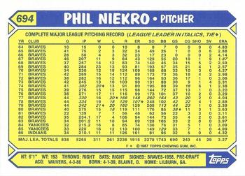 1987 Topps - Collector's Edition (Tiffany) #694 Phil Niekro Back