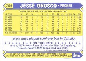 1987 Topps - Collector's Edition (Tiffany) #704 Jesse Orosco Back